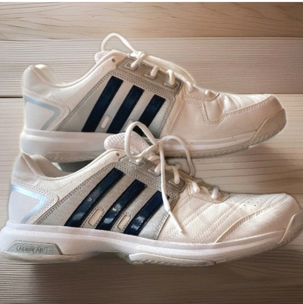 [SOLD] Adidas US Size 13 Men's Barricade White Gray & Navy Stripe ADIWEAR Tennis